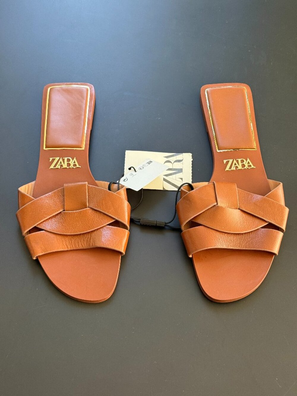 Zara Woven Flat Leather Sandals in Tan/Brown NWT | 38 / 7.5 US